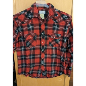 Wrangler Wrancher Pearl Snap Long Sleeve Shirt Men's Large Cotton 100% Plaid‎